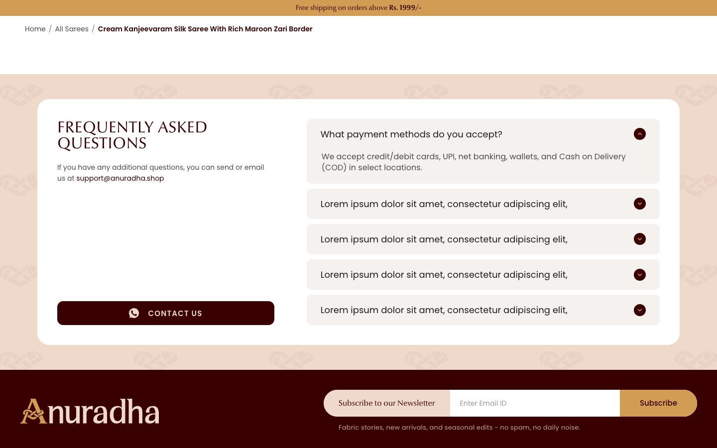 Anuradha product page for a Kanjeevaram silk saree